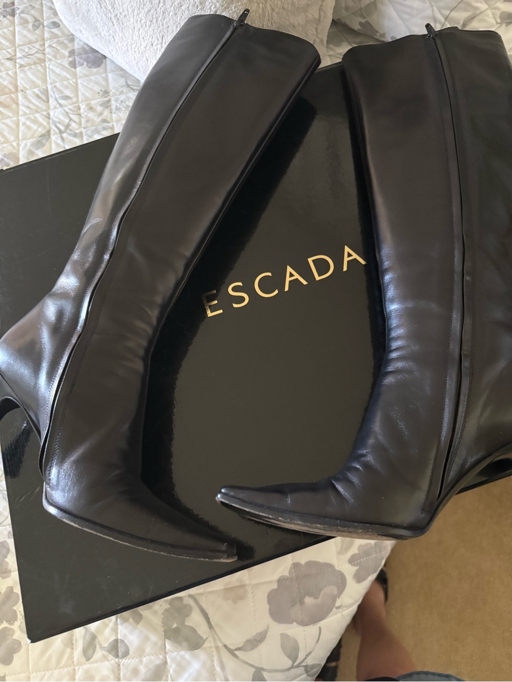Escada Black Leather Over-the-Knee Zip Boots